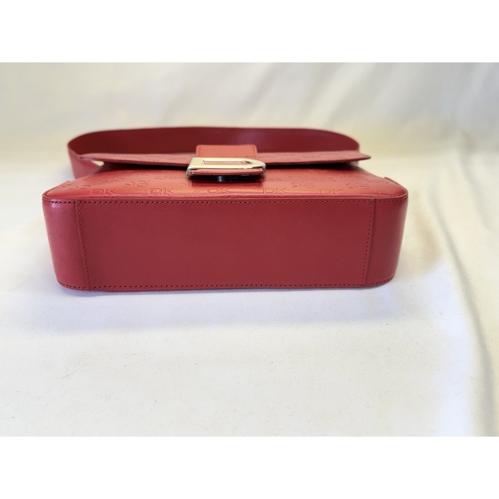 Vtg DKNY Logo Red Leather Small Shoulder Bag Purse Y2K Academia W/ Dust Bag - Picture 8 of 12